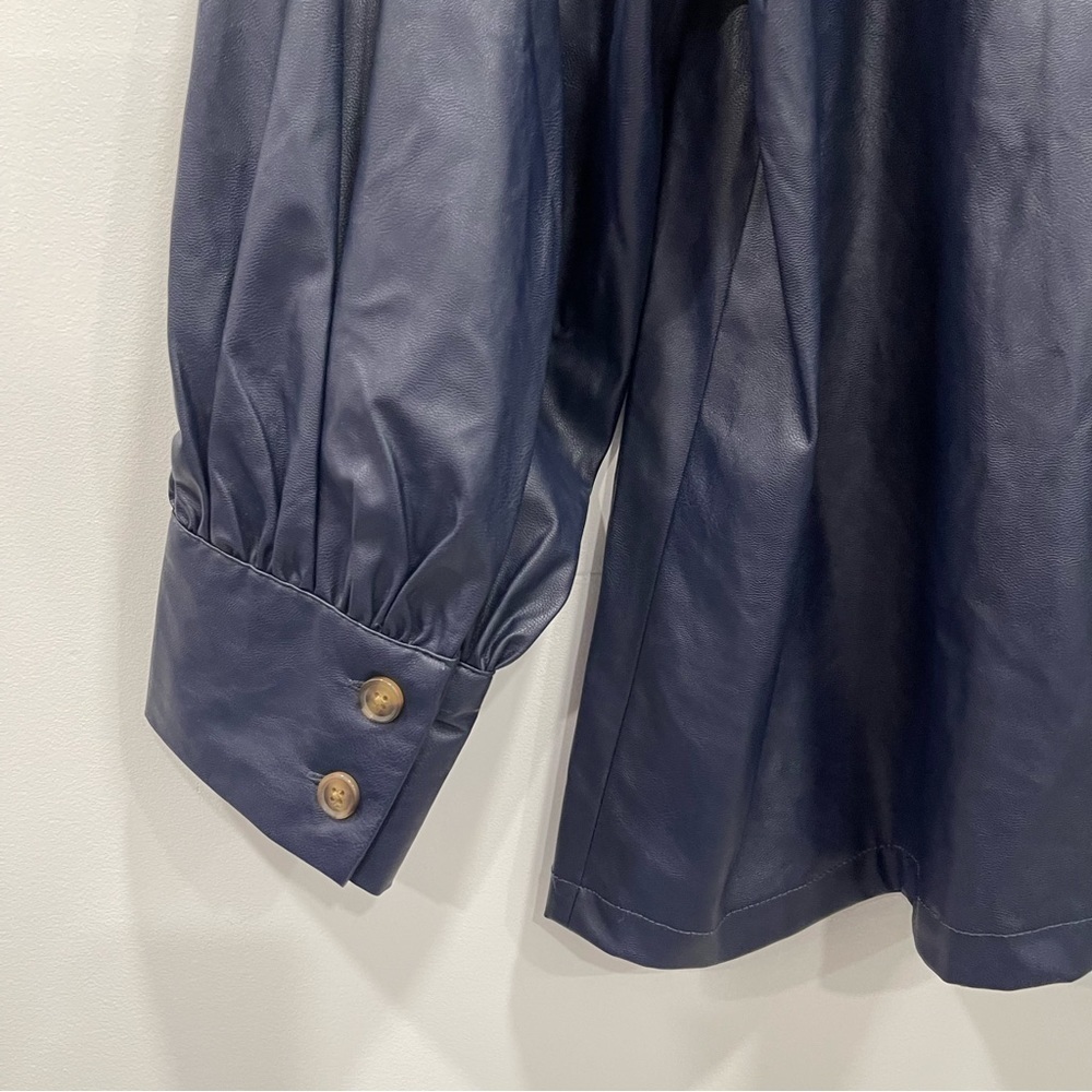 Rachel Comey x Target Navy Blue Faux Leather Blouse Button Back Tie Neck Large - Picture 6 of 13